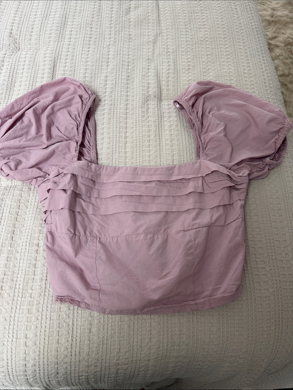 Lilac Puff-Sleeve Square-Neck Crop Top